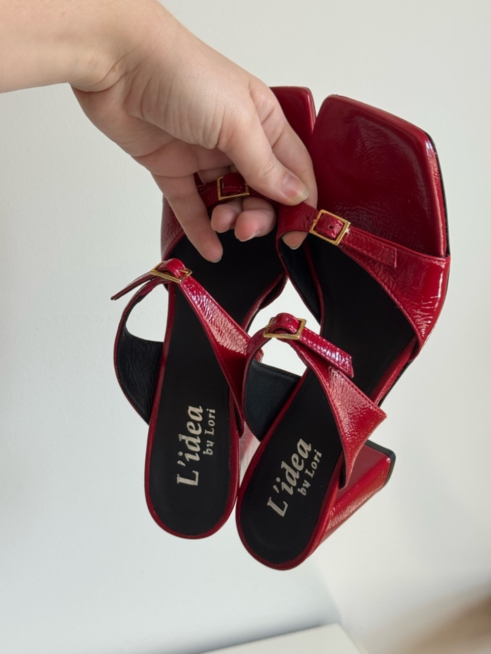 Red Patent Block Heel Sandals - L'Idea - Picture 2 of 5